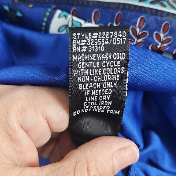 Ally B Blue Boho Paisley Print Dress Women’s Size 14 3/4 Sleeve Lined Shift Chic - Picture 6 of 10